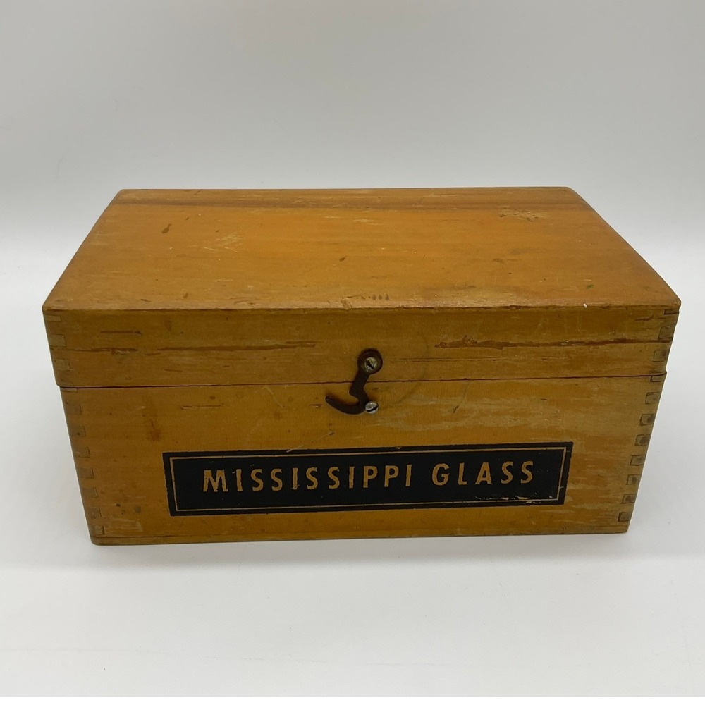 Mississippi Glass Wooden Storage Box 8"x5"4" Tan Industrial Vintage Crate